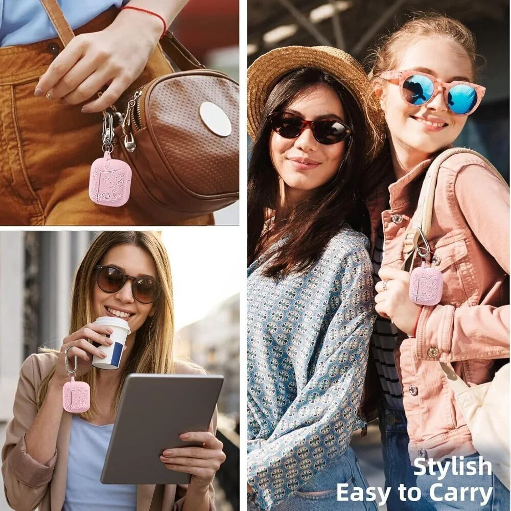 Women's Apple Airpods Flower Engraved Case Compatible Cleaner Kit Keychain Bag